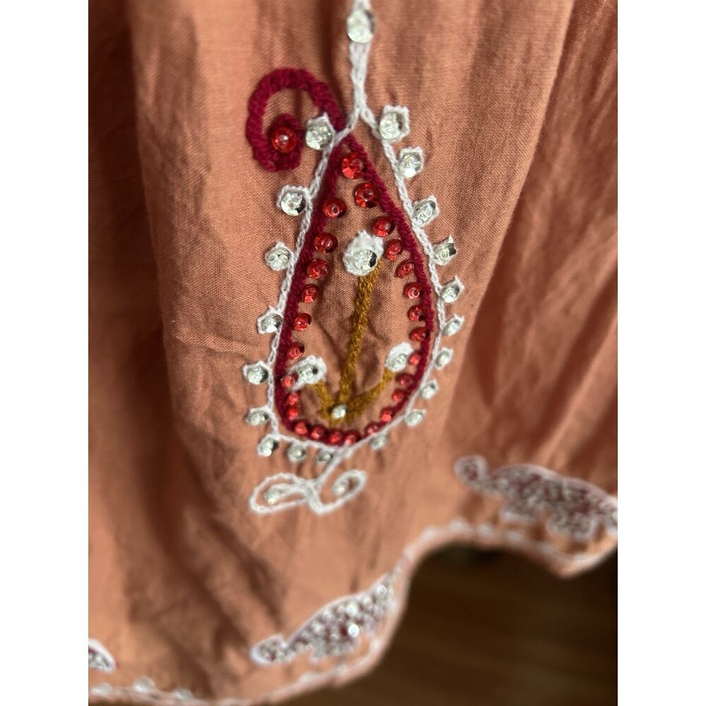 Embellished Orange Embroidery Skirt L Boho Indie Elephant - Picture 4 of 9